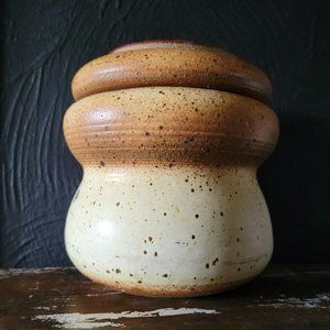 Studio Art Pottery Handmade Speckled Squat Vase MCM Signed Hass